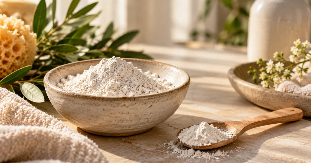White clay powder in a ceramic bowl